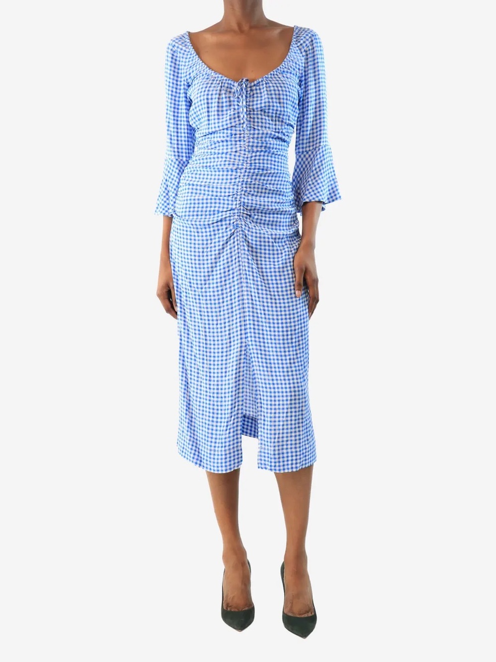 NWT Blue Gingham Ruched Midi dress